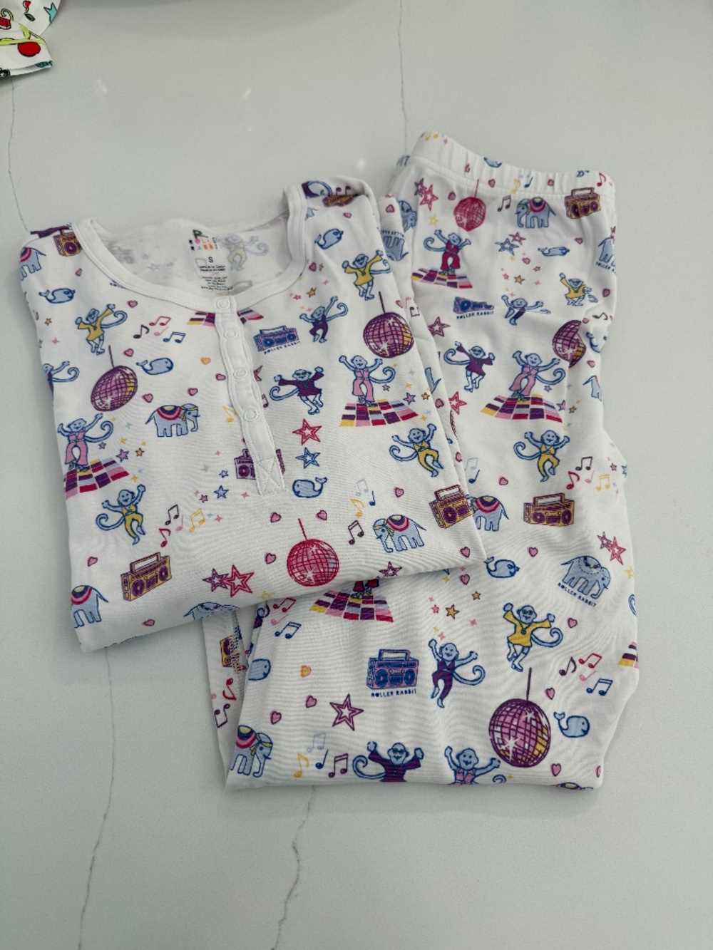 Roller Rabbit Disco Monkey 80's Pajama 2 Piece Long Sleeve Long Pant Sleepwear